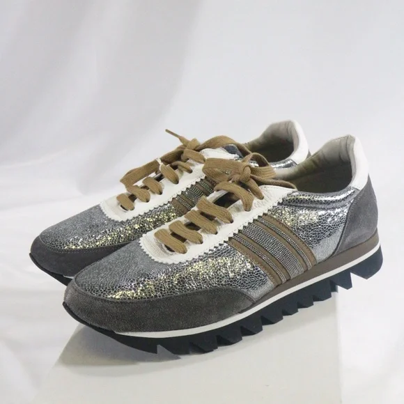 BRUNELLO CUCINELLI Precious Band Leather Sneakers Sz 10.5 Wmn - Picture 7 of 8